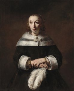 Retrato de uma mulher com um leque de penas de avestruz de Rembrandt van Rijn