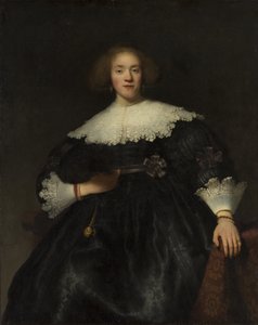 Retrato de uma jovem mulher com um ventilador, 1633. de Rembrandt van Rijn
