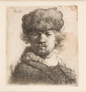 Rembrandt com um gorro de pele grossa: de frente: busto de Rembrandt van Rijn