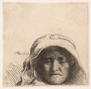 A mãe de Rembrandt: apenas a cabeça, de frente de Rembrandt van Rijn