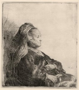 Mãe de Rembrandt, em bandagem oriental de Rembrandt van Rijn
