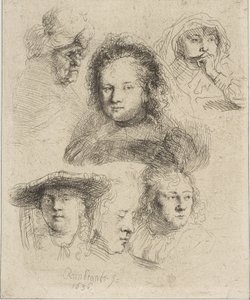 A esposa de Rembrandt e cinco outras cabeças, 1636. de Rembrandt van Rijn