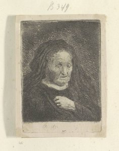 A mãe de Rembrandt com a mão no peito: busto pequeno Recueil de quatre-vingt-cinq estampes originales (título da série) de Rembrandt van Rijn