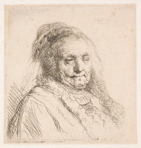 A mãe de Rembrandt: cabeça e busto, em três quartos de Rembrandt van Rijn