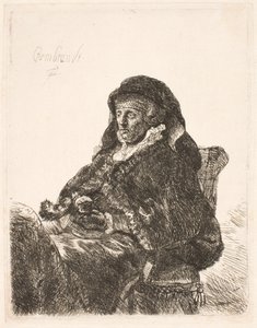 A mãe de Rembrandt com vestido de viúva e luvas pretas de Rembrandt van Rijn
