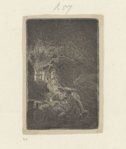 Descanse na fuga para o Egito à noite de Rembrandt van Rijn