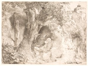 S. Francisco debaixo de uma árvore, rezando de Rembrandt van Rijn