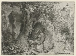 São Francisco debaixo de uma árvore, rezando São Francisco debaixo de uma árvore rezando de Rembrandt van Rijn