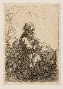 São Jerónimo ajoelhado em oração, com o olhar voltado para baixo de Rembrandt van Rijn