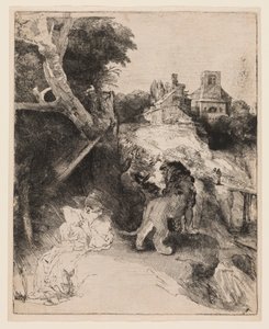 São Jerônimo lendo em uma paisagem italiana de Rembrandt van Rijn