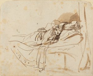 Saskia(?) Deitada na Cama de Rembrandt van Rijn