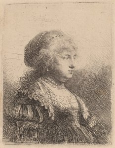 Saskia com pérolas no cabelo dela, 1634 de Rembrandt van Rijn
