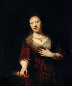 Saskia com a flor vermelha, 1641. de Rembrandt van Rijn