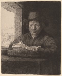 Self-Portrait Drawing at a Window de Rembrandt van Rijn