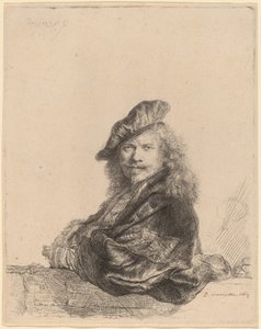 Auto-retrato apoiado em um peitoril de pedra de Rembrandt van Rijn