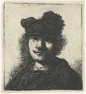 Auto-retrato com boné e manto escuro: busto, ca 1631. de Rembrandt van Rijn