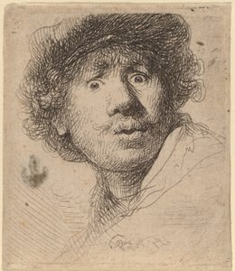 Autorretrato de boné, boca aberta de Rembrandt van Rijn