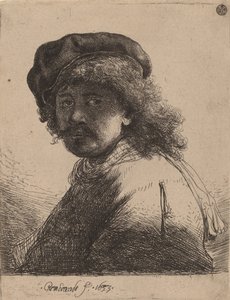 Auto-retrato de boné e lenço com o rosto escuro, 1633. de Rembrandt van Rijn