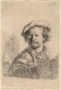 Autorretrato com boné liso e vestido bordado de Rembrandt van Rijn