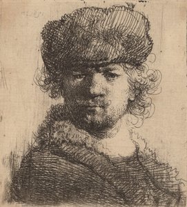 Auto-retrato em um boné de pele pesada, 1631. de Rembrandt van Rijn