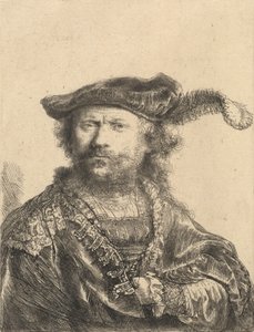 Auto-retrato em um gorro de veludo com pluma, 1638. de Rembrandt van Rijn