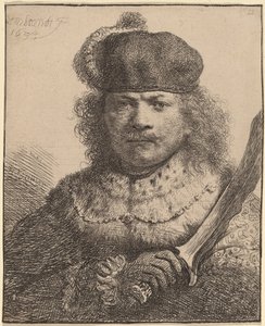 Autorretrato com Sabre Erguido de Rembrandt van Rijn