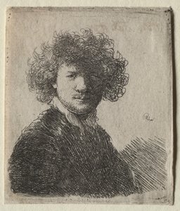 Autorretrato com cabelos cacheados e gola branca: Busto de Rembrandt van Rijn
