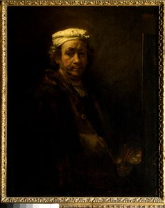 Auto-retrato no cavalete. Pintura por Rembrandt Harmenszoon van Rijn this Rembrandt (1606-1669) Ec. Hol. de Rembrandt van Rijn