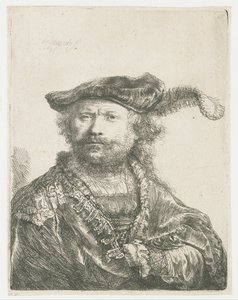 Auto-retrato em um gorro de veludo com pluma Auto-retrato em um gorro de veludo com pluma de Rembrandt van Rijn