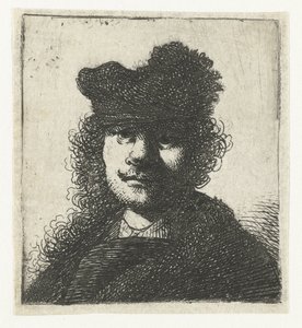 Auto-retrato em boné e capa escura: busto de Rembrandt van Rijn