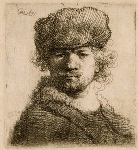 Auto-retrato com gorro de pele pesado: busto, 1631. de Rembrandt van Rijn