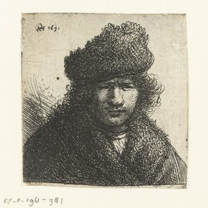 Auto-retrato com uma capa de pele inclinada: busto de Rembrandt van Rijn