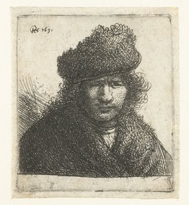 Auto-retrato com gorro de pele inclinado: busto de Rembrandt van Rijn