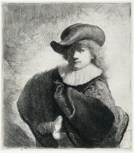 Auto-retrato com chapéu macio e manto bordado, 1631. de Rembrandt van Rijn