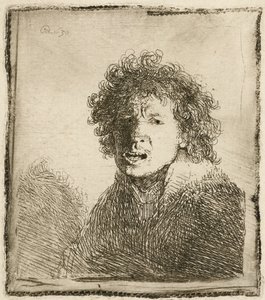 Auto-retrato de boca aberta, como se gritasse: busto, 1630. de Rembrandt van Rijn