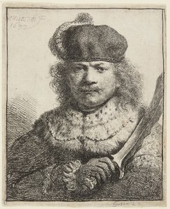 Auto-retrato com sabre erguido de Rembrandt van Rijn