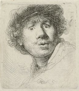 Auto-retrato com boina e olhos arregalados, 1630 de Rembrandt van Rijn