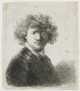 Auto-retrato com cabelos cacheados e gola branca: busto de Rembrandt van Rijn