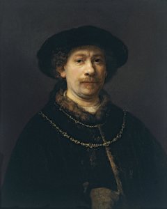 Auto-retrato com boina e duas correntes de ouro, ca 1642 de Rembrandt van Rijn