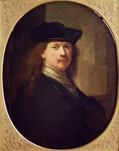 Auto-retrato com chapéu com arquitetura no fundo, 1637 (óleo sobre madeira)