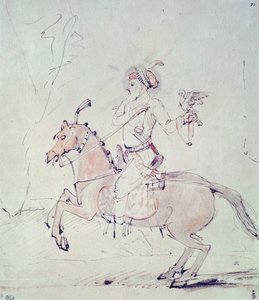 Shah Jehan com falcão a cavalo (caneta e tinta no papel) de Rembrandt van Rijn