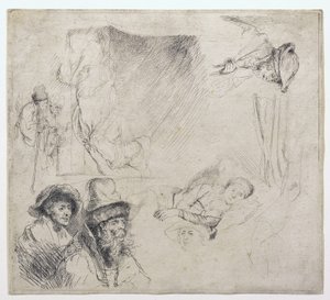 Folha de Estudos (com uma mulher deitada doente na cama) de Rembrandt van Rijn