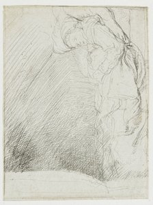 Folha com estudos, na qual aparece uma mulher doente deitada na cama de Rembrandt van Rijn