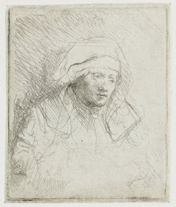 Mulher doente com um grande cocar branco (Saskia) de Rembrandt van Rijn