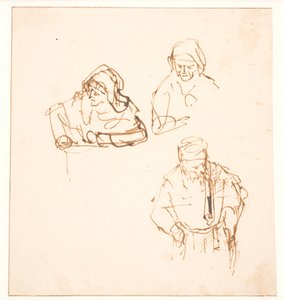 Esboço com dois estudos de uma mulher e um estudo de um homem de Rembrandt van Rijn
