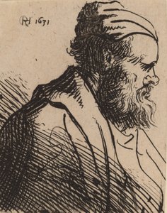Homem de nariz arrebitado em um boné, em ou antes de 1630. de Rembrandt van Rijn
