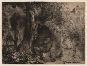 São Francisco debaixo de uma árvore rezando de Rembrandt van Rijn
