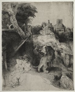 São Jerônimo lendo em uma paisagem italiana de Rembrandt van Rijn
