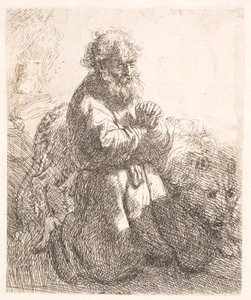 São Jerônimo ajoelhado em oração, olhando para baixo de Rembrandt van Rijn