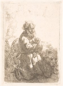 São Jerônimo ajoelhado em oração, olhando para baixo de Rembrandt van Rijn